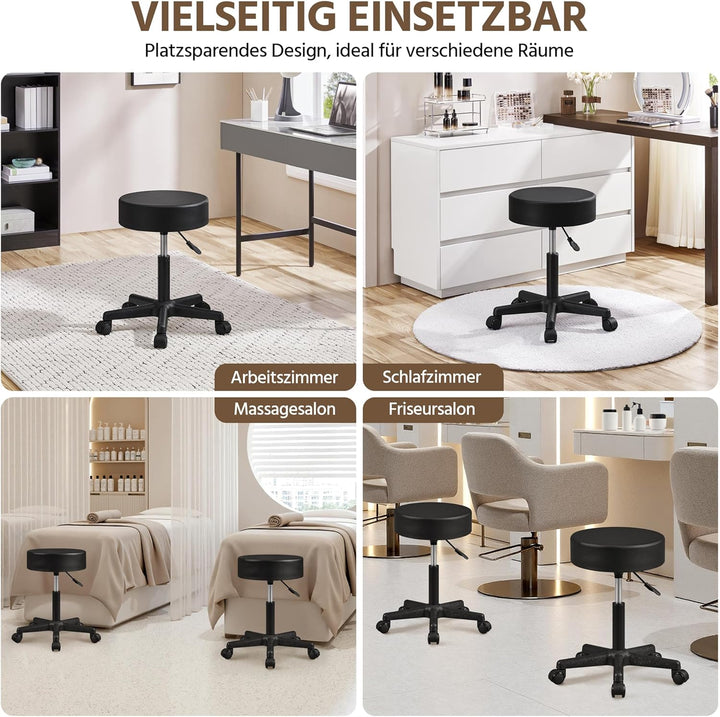 Yaheetech Rollhocker höhenverstellbar,Arbeitshocker Bürohocker 360° drehbar mit Rollen,Hocker Drehho
