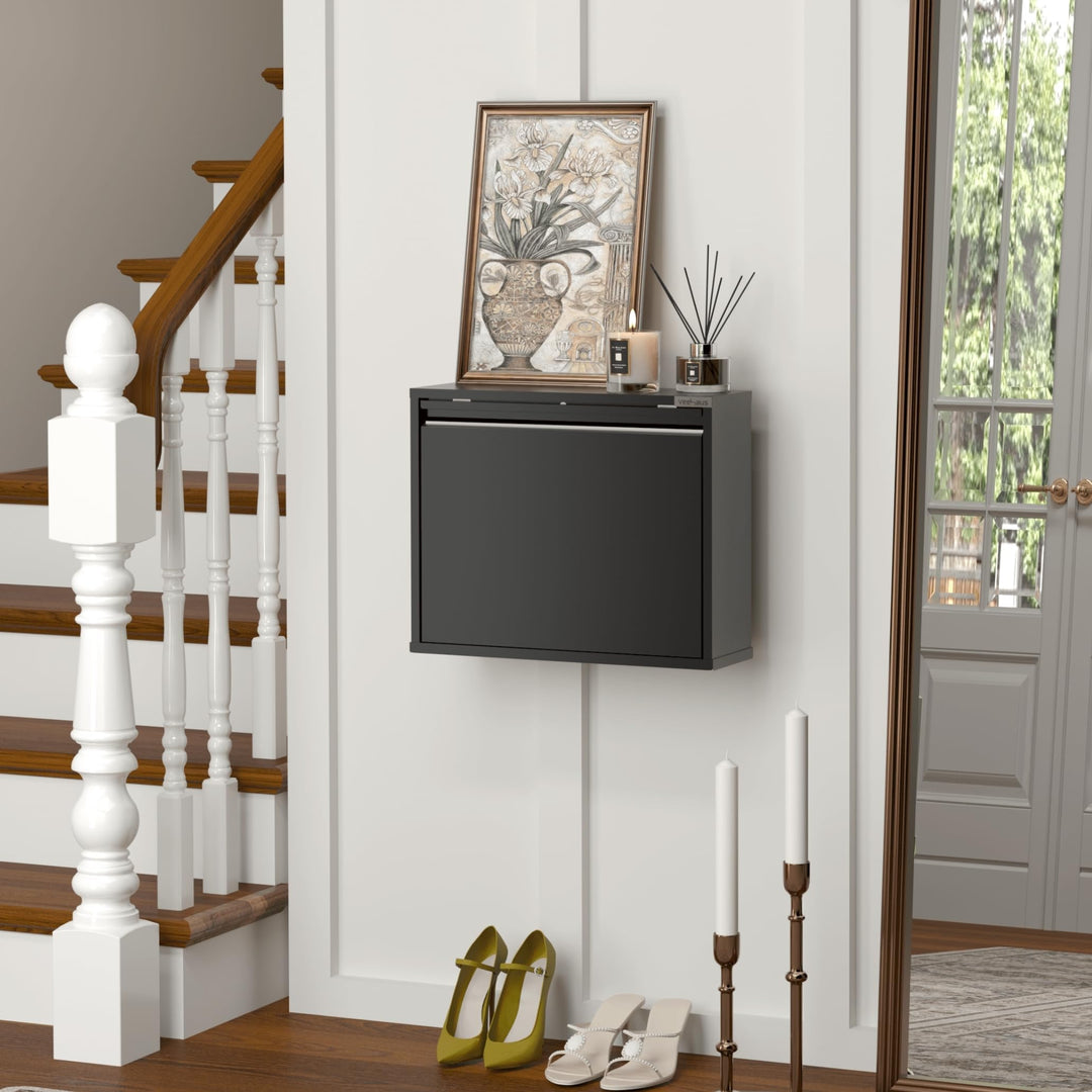 VEEHAUS Schuhregal Schmal Metall Schuhschrank Hoch Schuhkipper mit Magnetische Abdeckung Metall Mont