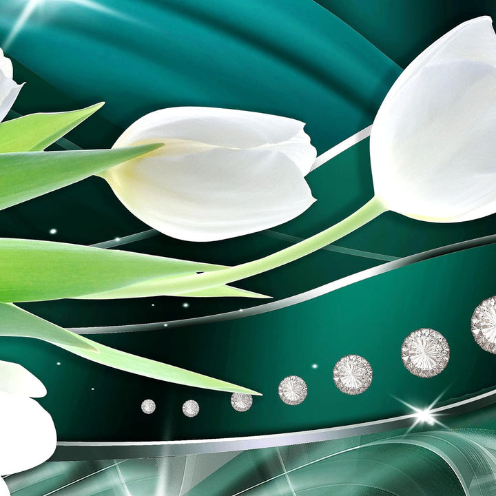 Runa Art Wandbilder Blumen Tulpen 5 Teilig Bild auf Vlies Leinwand Deko Wohnzimmer Diamant Grün Grau