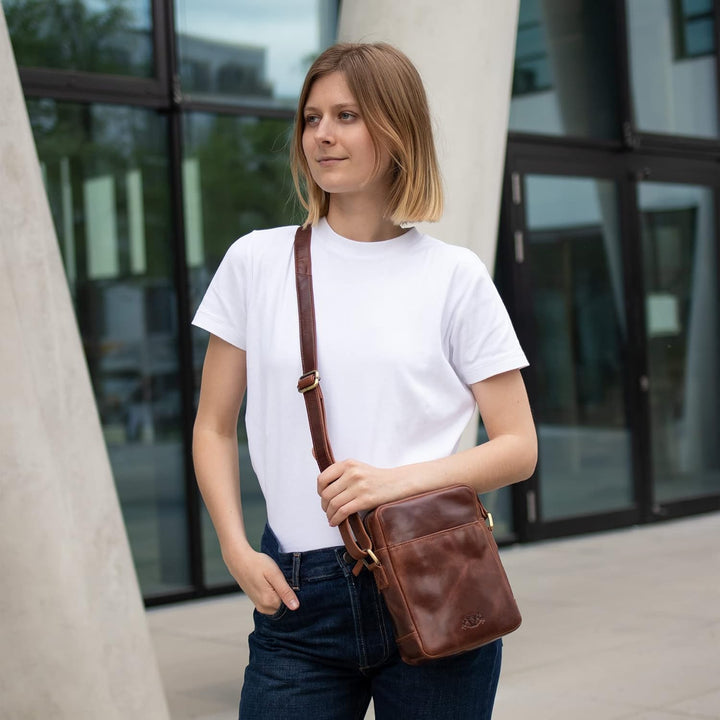 VS SID & VAIN kleine Umhängetasche echt Leder - Messenger bag DUBLIN - Schultertasche mit Schultergu