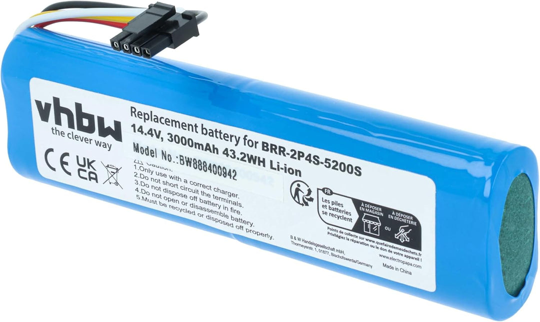 vhbw Akku kompatibel mit Xiaomi Roborock S5 MAX S5E02-00 Rubys-L Saugroboter Blau (3000 mAh, 14,4 V,