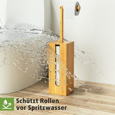 Rainsworth Toilettenpapierhalter Stehend Bambus mit Aufbewahrung für 4 Rollen, 2-in-1 Holz Klopapier