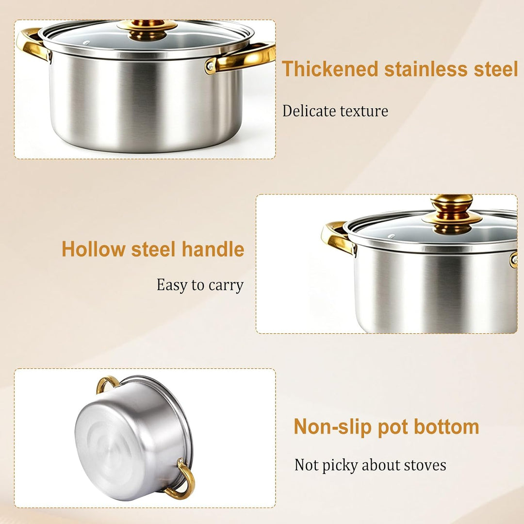 10-teilig Topfset aus Edelstahl mit Deckel, Durchmesser 18/20/22/24/26 cm | Topfset Induktion 10-Tei