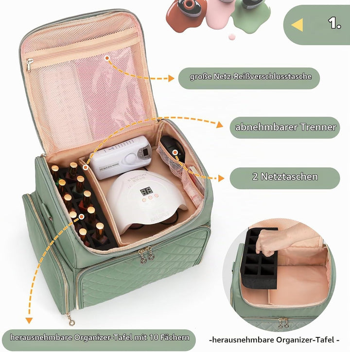 Nagelkoffer mit Extra Grosser Kapazität – Nagellack Koffer für 86 bis 100+ Flaschen &amp; Nagellampe, Do