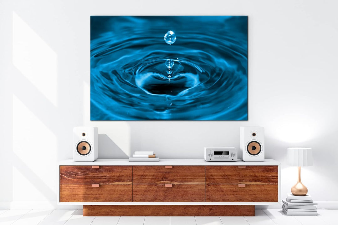 deyoli Wassertropfen schlagen Wellen Format 100x70 Effekt: Monocrome Blau als Leinwandbild, Motiv fe