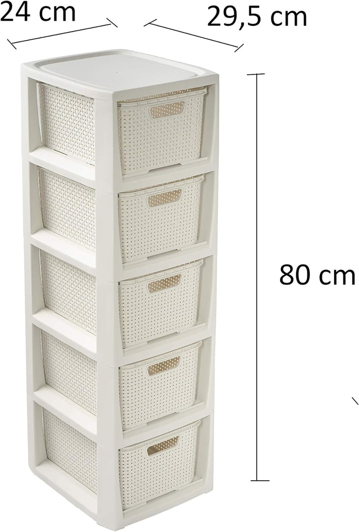 BranQ - Home essential Regal in Rattan Design, Creme, 5 Körben 5 Körben Creme, 5 Körben Creme