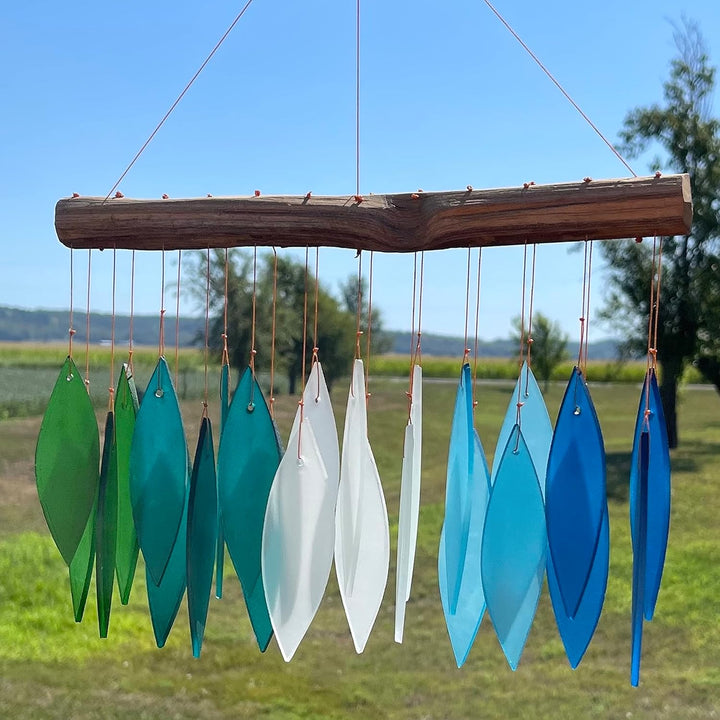 Blue Handworks Windspiel aus Glas und Treibholz, handgestrahltes Glas und Fundholz, handgefertigt, K
