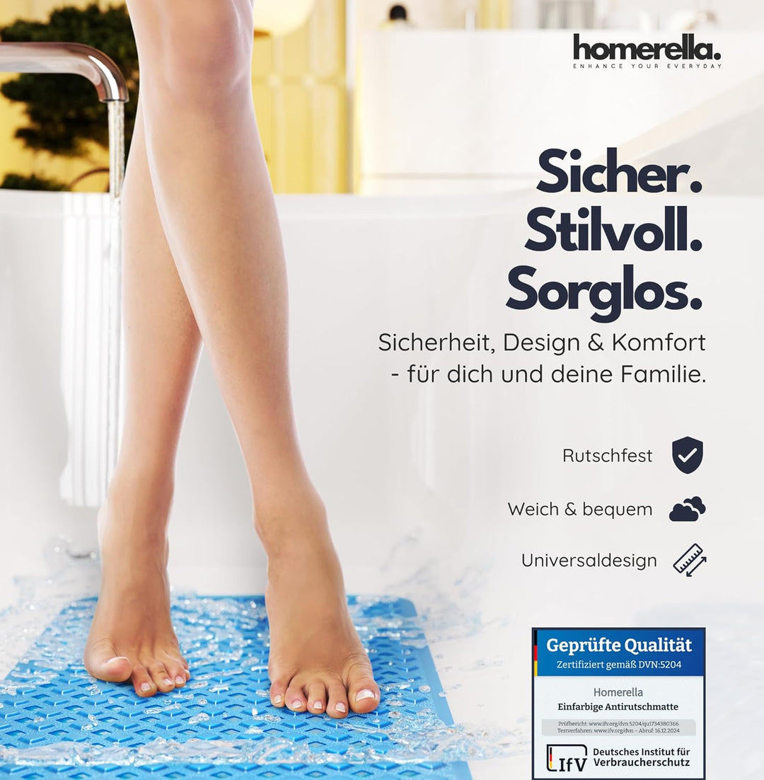 homerella® Badewannenmatte rutschfest 88x39cm, INKL. HAKEN, Rutschfeste Badematte BPA frei, Duschmat