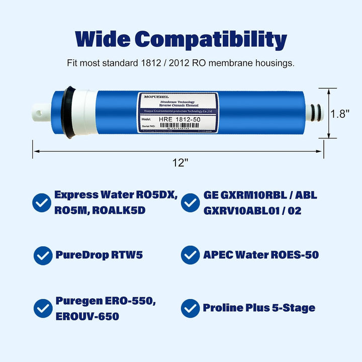 MOPUEHEL 50 GPD Umkehrosmose-Membranen, RO Membranfilter Ersatz, kompatibel für RO5DX / RO5DXC / RO5