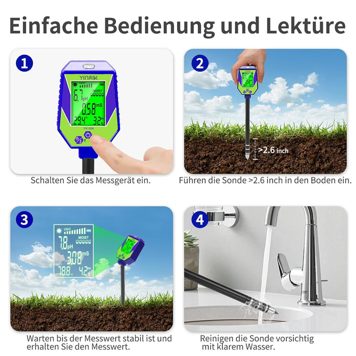 pH Leitfähigkeit Messgerät für Boden und Wasser, Pflanzen pH Feuchtigkeits Messgerät, Boden pH EC Me