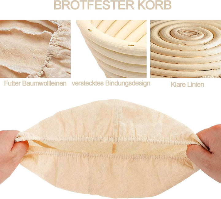 Gärkörbchen Oval, ø 25 cm Gärkorb, Handgemacht Rattan Brotkorb, Höhe 8 cm, Enthält Leinenbezug, für