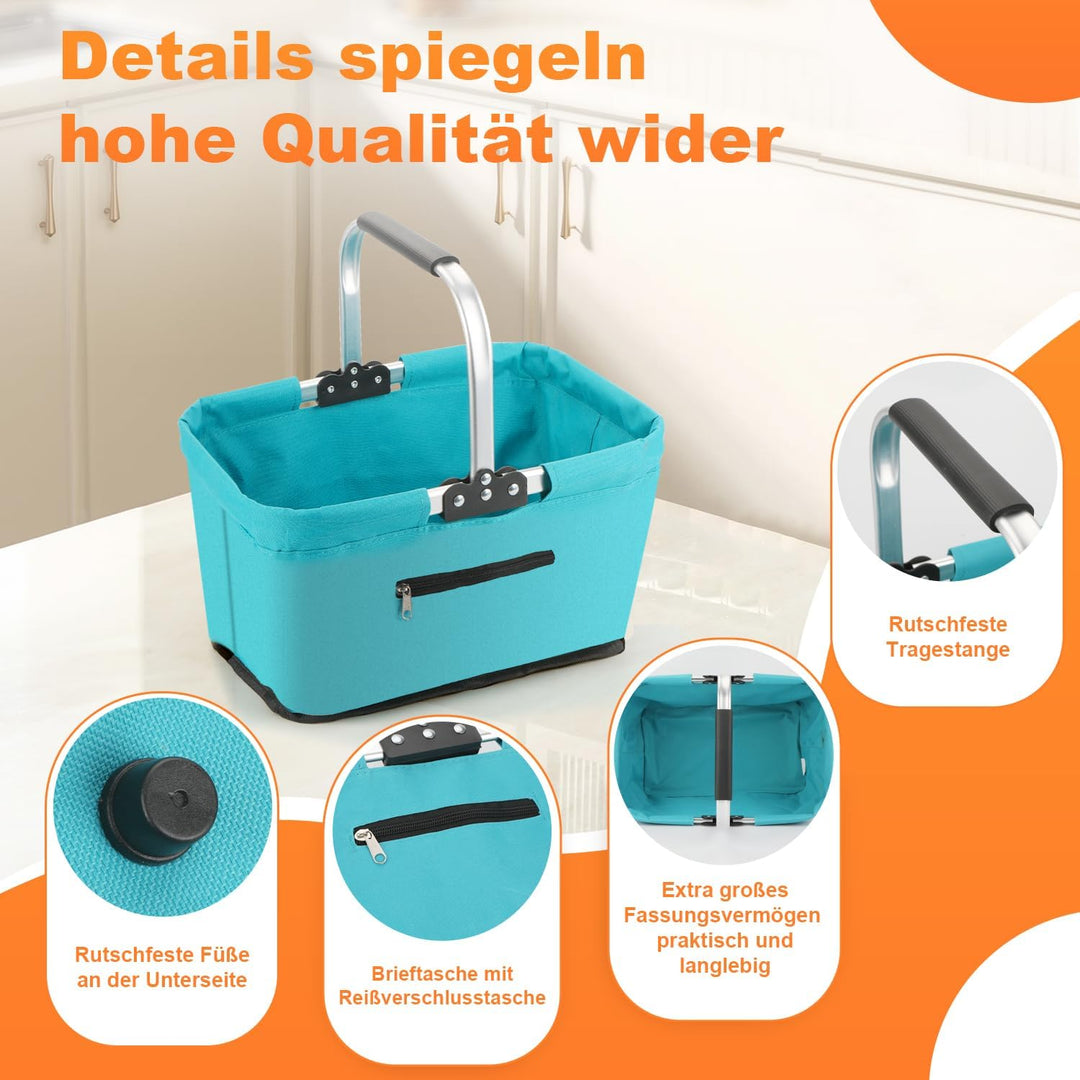 Einkaufskorb Faltbar 25L,Einkaufskorb Klein Mit Gepolsterte Griffe Und ReissVerschlusstasche,Einkauf