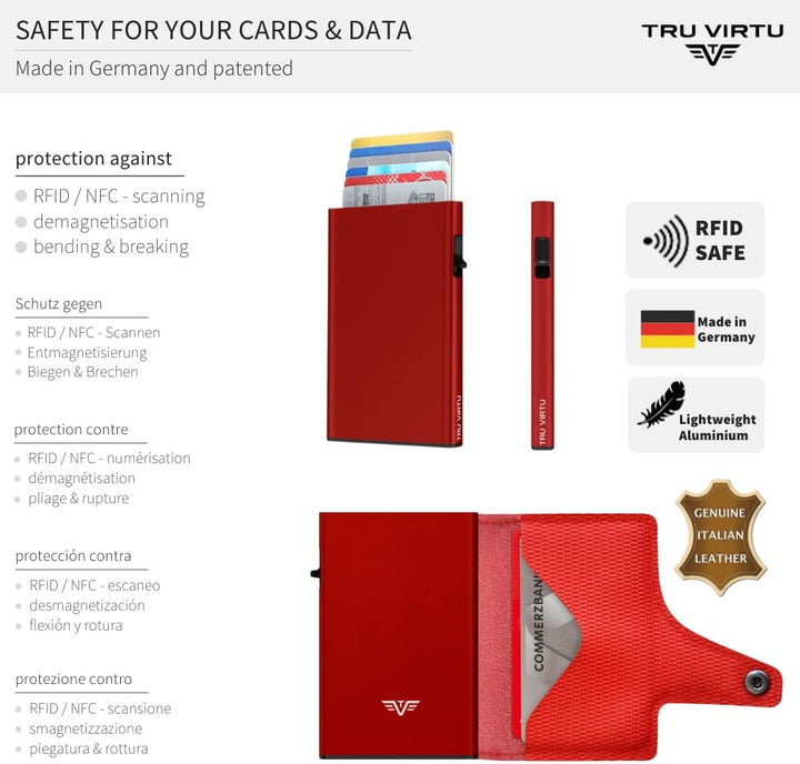 TRU VIRTU® Karten-Portemonnaie Click & Slide Rugged Red/ Red I Kreditkartenetui I Kartenetui-RFID-NF