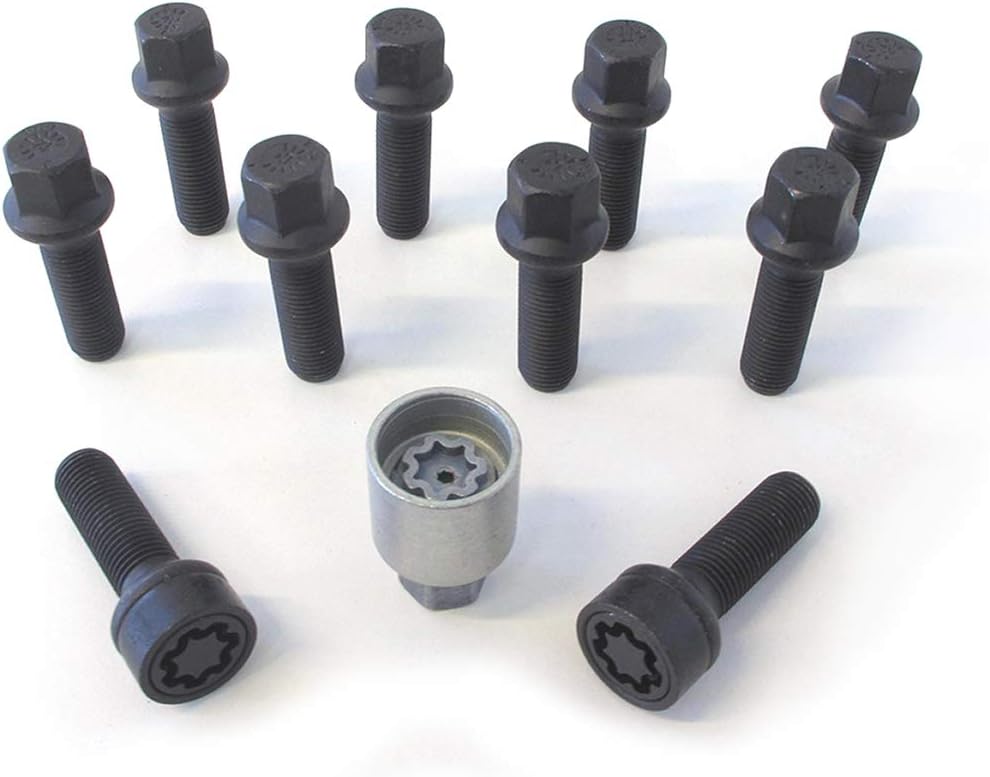 H&amp;R Radschrauben Satz Kugelbund R14 M14x1.50 - Länge 43mm - Schwarz - 10 Stück - inkl. Felgenschloss
