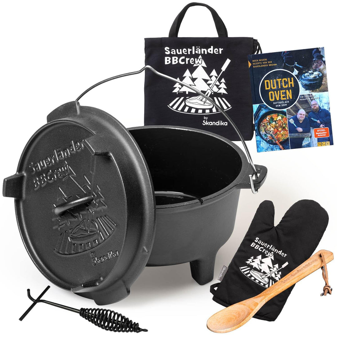 Skandika Dutch Oven der Sauerländer BBCrew 8 L | Gusseisen Topf mit Emaillierung inkl. Rezeptbuch, D