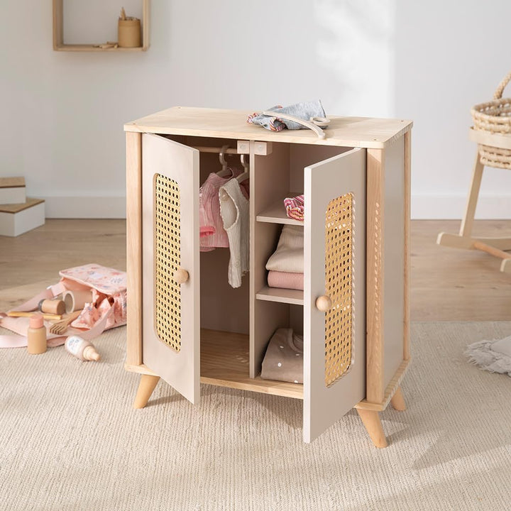 howa Puppenschrank Puppenkleiderschrank aus Holz miniflowers Puppenmöbel mit Kleiderstange, Regalen