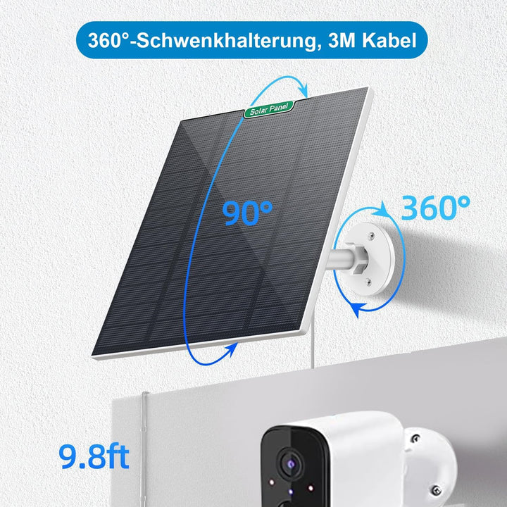Solarpanel für Überwachungskamera 5W, ETFE Outdoor Solarladegerät mit Micro-USB/Type-C DC, kompatibe
