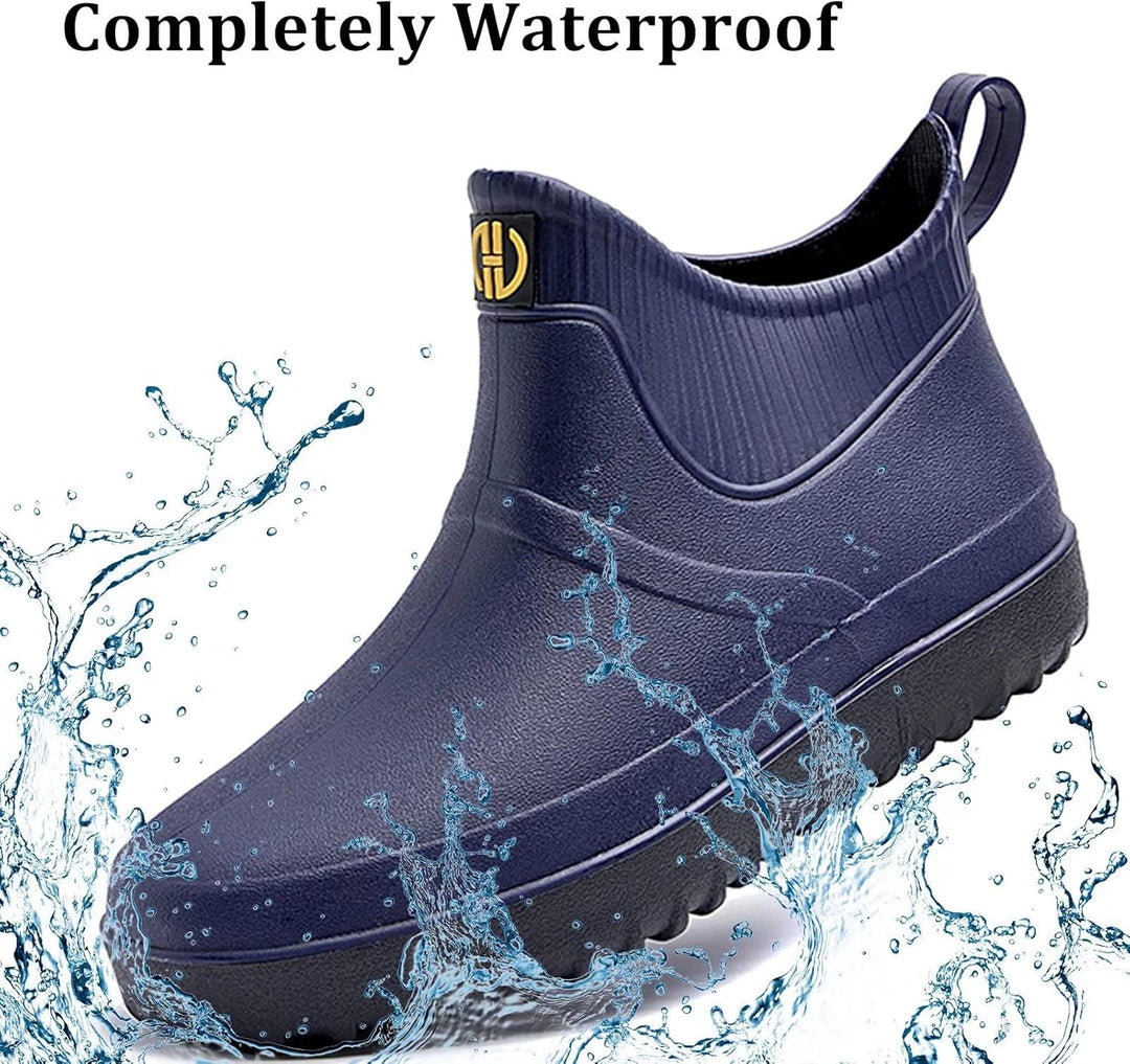 GURGER Herren Gummistiefel Kurz Wasserdicht Rutschfest Stadt Regenstiefel 40 EU Navy Blau A1, 40 EU