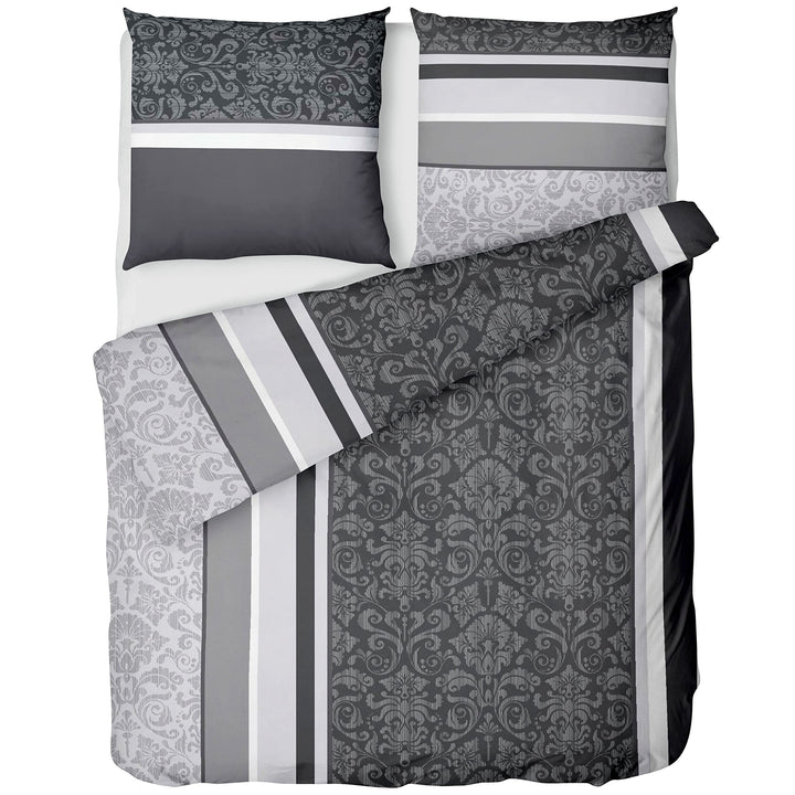 LINKHOFF Flanell Biber Bettwäsche 155x220 Baumwolle 2tlg | Bettwäsche-Set in Grau Anthrazit Paisley