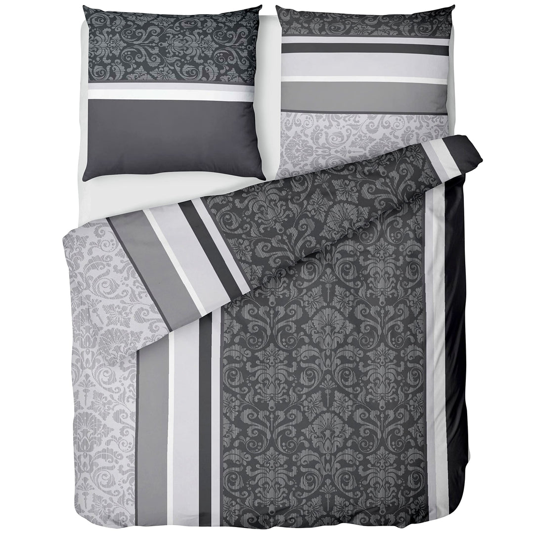 LINKHOFF Biber Bettwäsche 135x200 Baumwolle 2tlg - Bettwäsche-Set in Grau Anthrazit Paisley Muster -