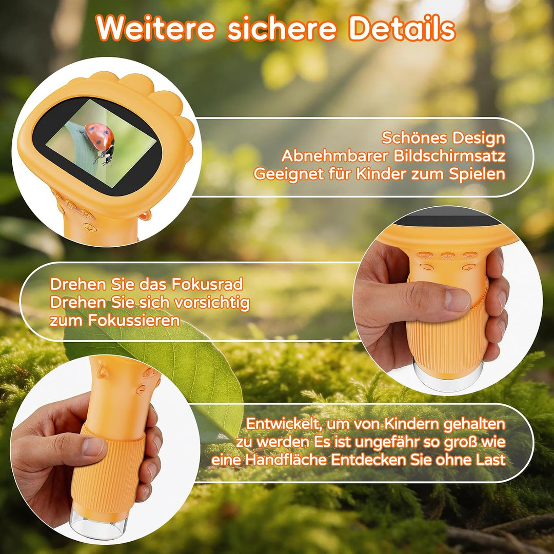 Mikroskop für Kinder - Tragbares Kinder Mikroskop 1000X, Gelb | 1000X Taschenmikroskop mit Digitalem