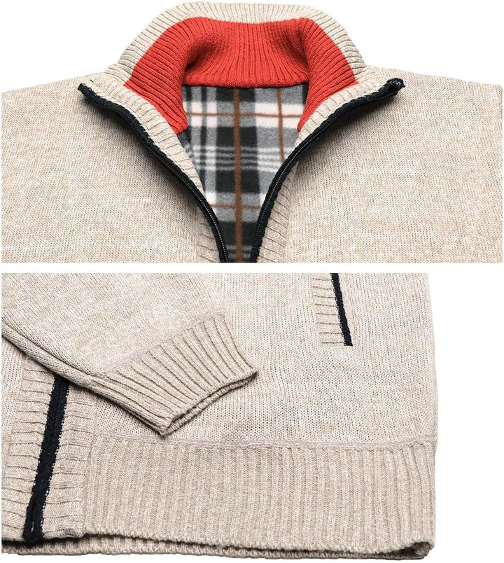 KTWOLEN Herren Strickjacke Cardigan Feinstrick Mit Stehkragen Und Reissverschluss Fleece-gefüttert W