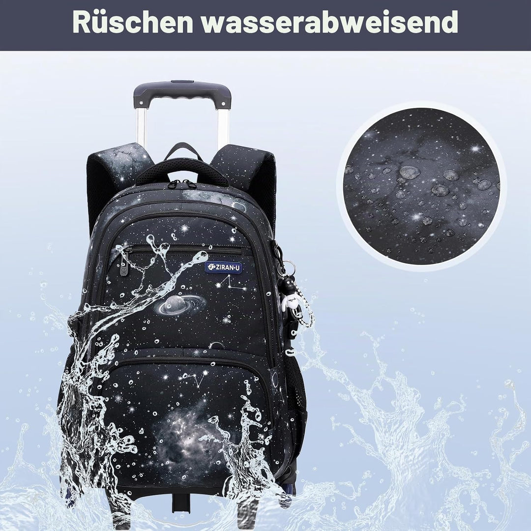 Amythe Schulrucksack Trolley für Jungen Teenager Rucksack mit Rollen 3-teilig mit Lunchtasche Federm