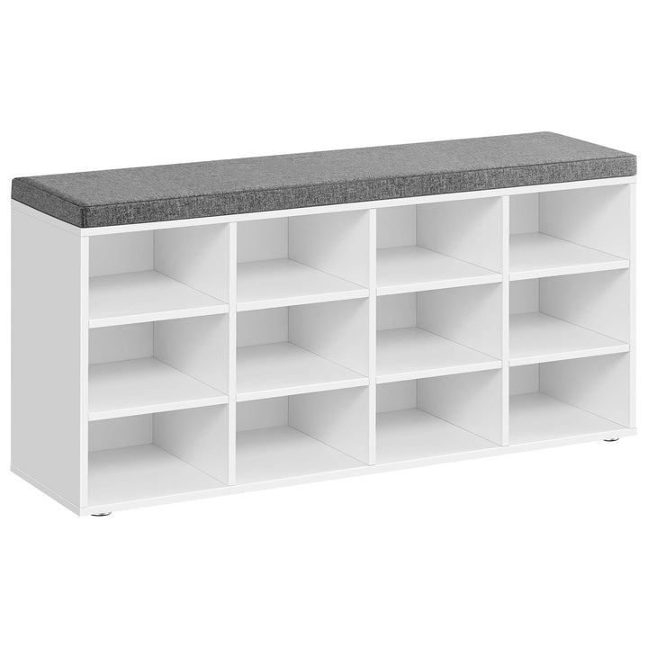 VASAGLE Schuhbank, Schuhregal mit Sitzfläche, Sitzbank mit Stauraum, Kissen, 12 Fächer, verstellbare