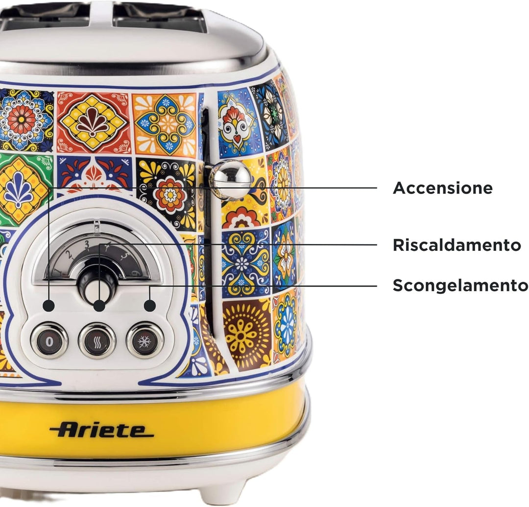 Ariete Positano 155, 2-Scheiben-Toaster, Toaster mit 6 Toaststufen, Automatischer Auswurf, Auftaufun