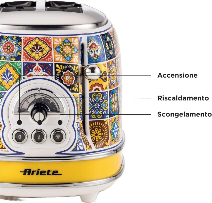 Ariete Positano 155, 2-Scheiben-Toaster, Toaster mit 6 Toaststufen, Automatischer Auswurf, Auftaufun
