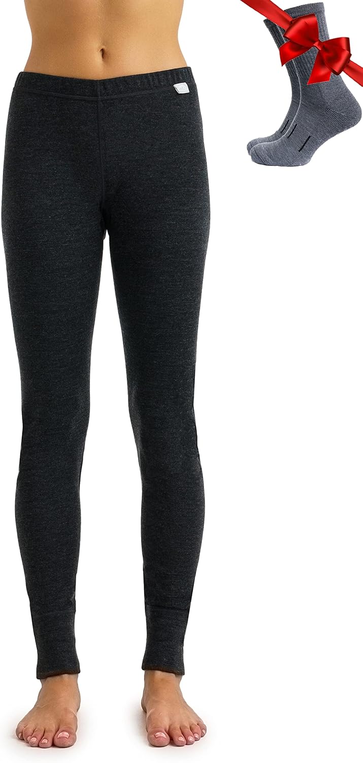 Merinowolle Thermounterwäsche Damen - Merino Unterhose Damen Merino Leggings + Wollsocken 320 Charco