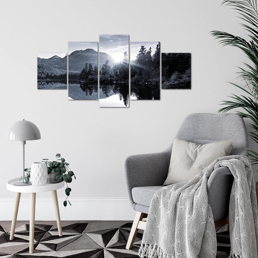 Runa Art Wandbilder Natur Sonnenaufgang 5 Teilig Bild auf Vlies Leinwand Deko Schlafzimmer Wohnzimme