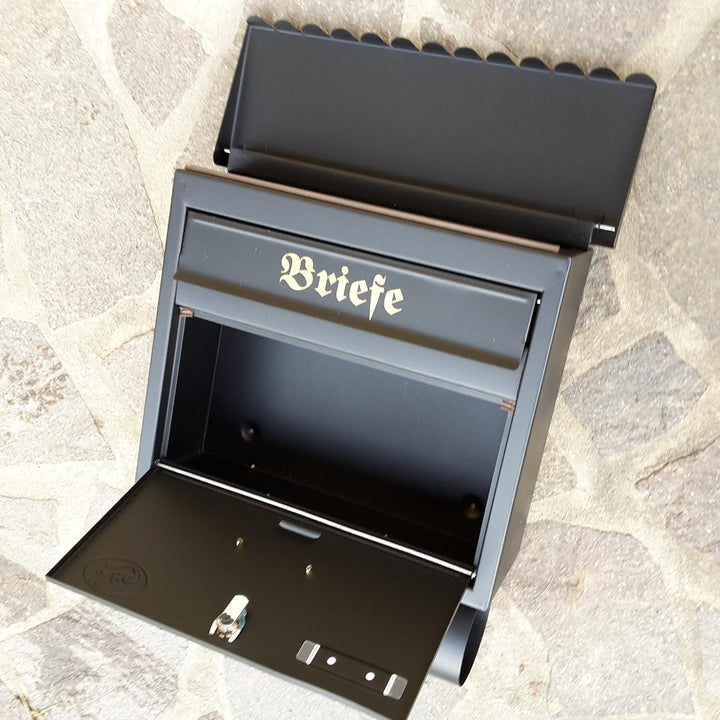 Grosser Briefkasten/Postkasten XXL Schwarz matt mit Zeitungsrolle Flachdach Katalogeinwurf Zeitungsf