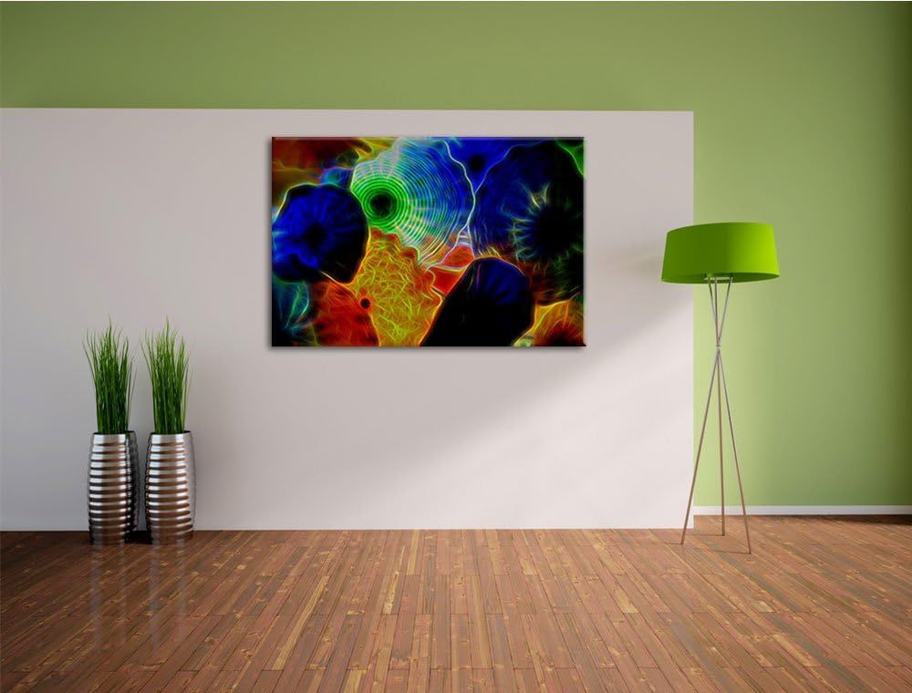 bunte Quallen Deluxe Format: 100x70 cm auf Leinwand, XXL riesige Bilder fertig gerahmt mit Keilrahme