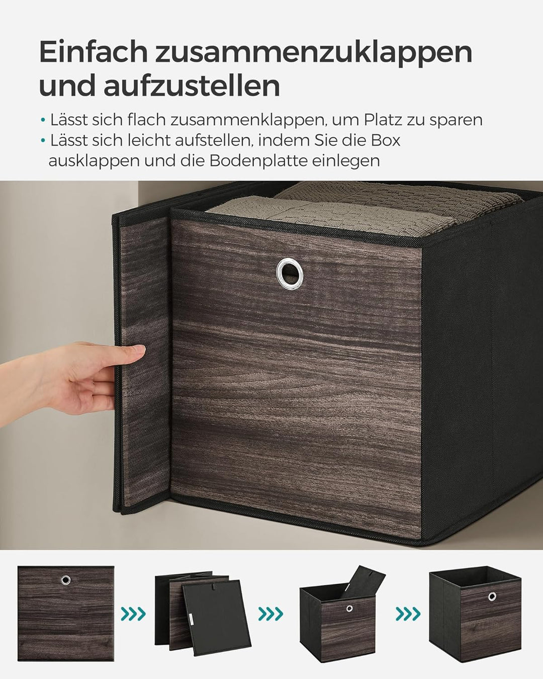 SONGMICS Aufbewahrungsbox, 6er Set, Ordnungsboxen, Vliesstoff, Faltbox, 30 x 30 x 30 cm, Stoffbox, f