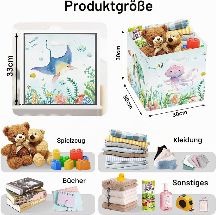 30cm Aufbewahrungsbox 3 Stück Meerestiere Aufbewahrungskorb Kinder Faltbar Ozean Haie Schildkröten A