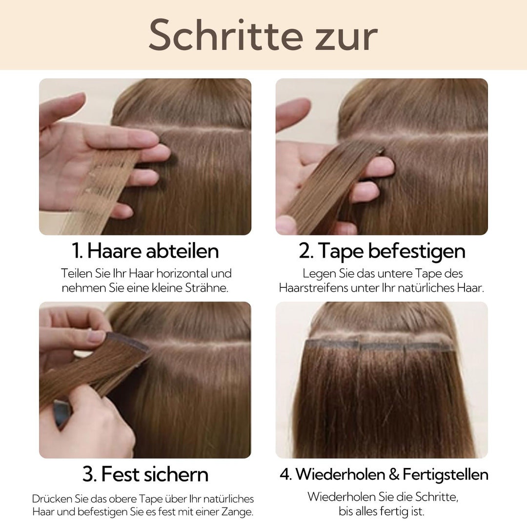 Hotbanana Tape-In-Haarextensions, 35cm 20 Stück 50g Tiefschwarz Tape-In-Echtes Remy-Echthaar-Extensi