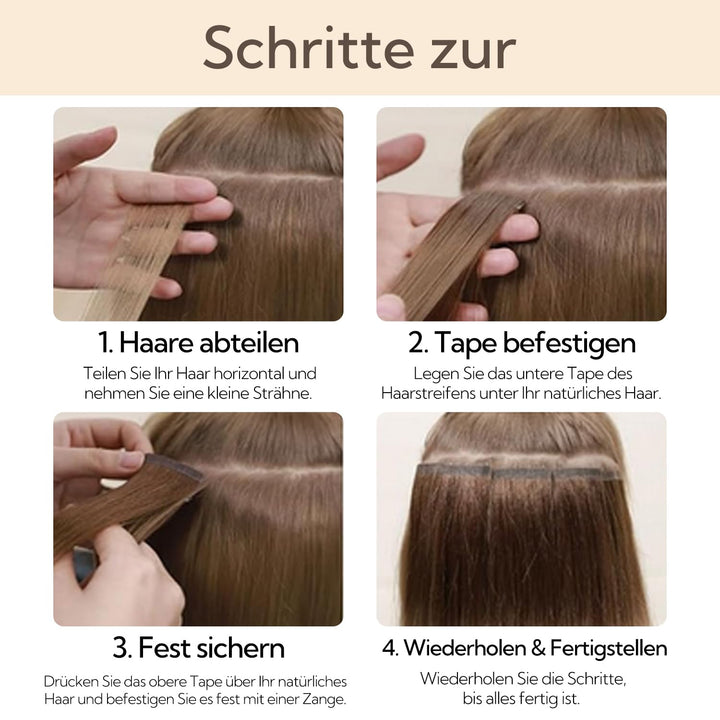 Hotbanana Tape-In-Haarextensions, 35cm 20 Stück 50g Tiefschwarz Tape-In-Echtes Remy-Echthaar-Extensi