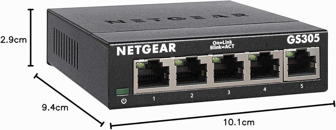 NETGEAR GS305 LAN Switch 5 Port Netzwerk Switch (Plug-and-Play Gigabit Switch LAN Splitter, LAN Vert