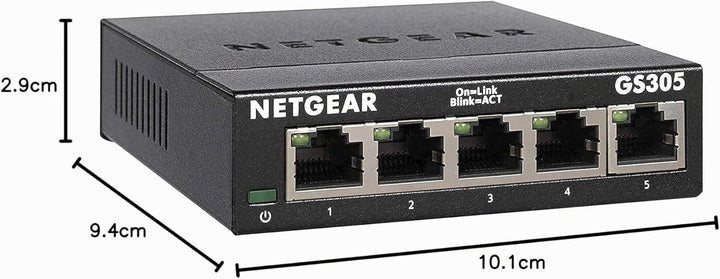 NETGEAR GS305 LAN Switch 5 Port Netzwerk Switch (Plug-and-Play Gigabit Switch LAN Splitter, LAN Vert