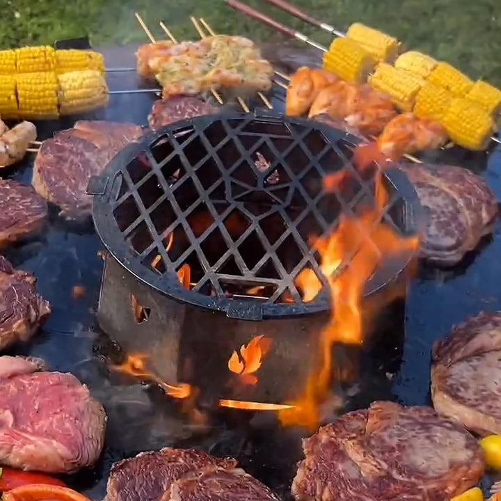 FENNEK BBQ Wok Aufsatz für Feuerplatten mit Loch Ø 30 cm | Halter für Woks, Dutchoven, Grillrost UVM