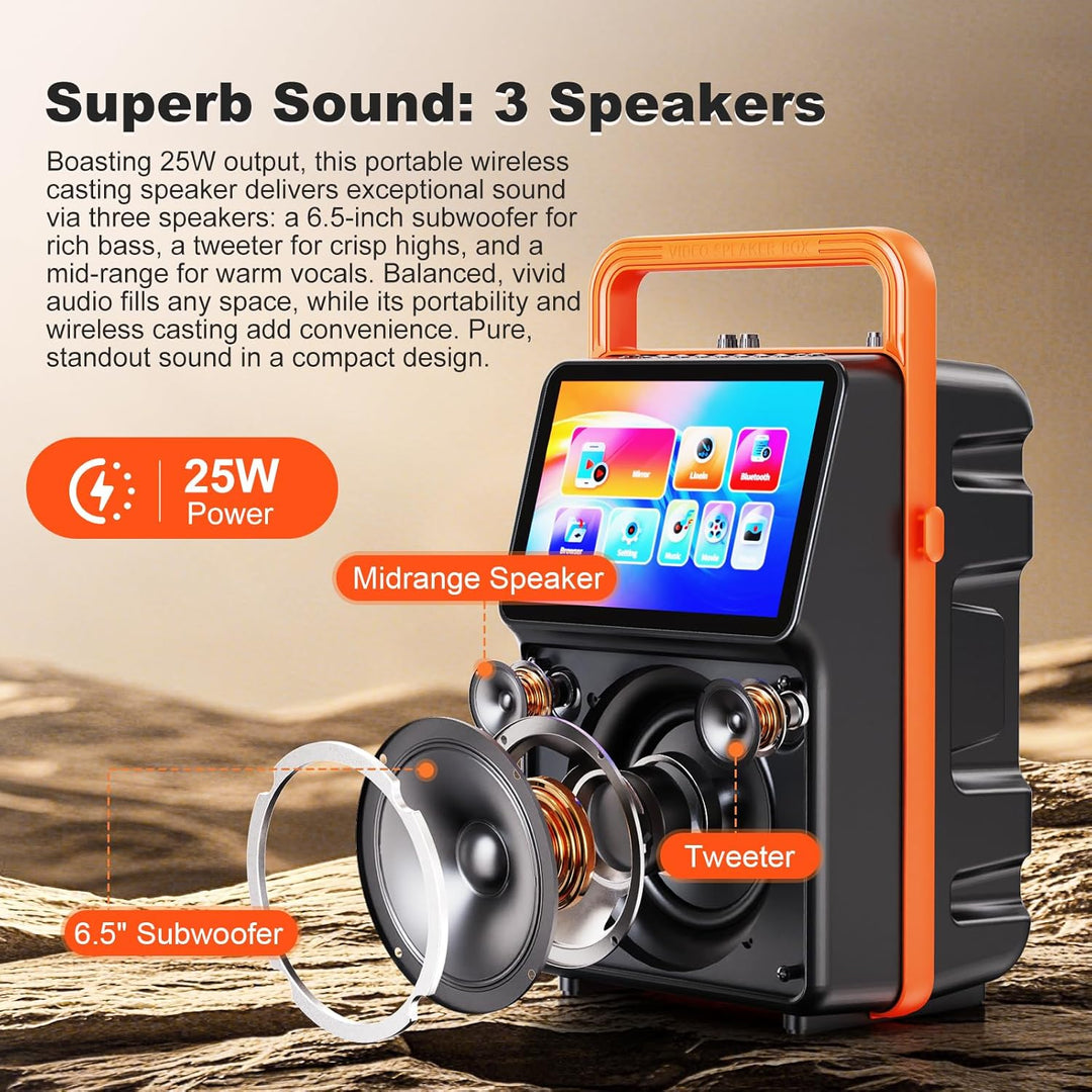 Karaoke-Maschine mit integriertem 10,1-Zoll-Bildschirm, Bluetooth-Lautsprecher mit Liedtextanzeige,