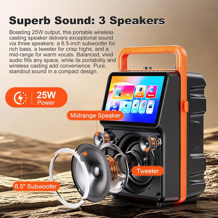 Karaoke-Maschine mit integriertem 10,1-Zoll-Bildschirm, Bluetooth-Lautsprecher mit Liedtextanzeige,