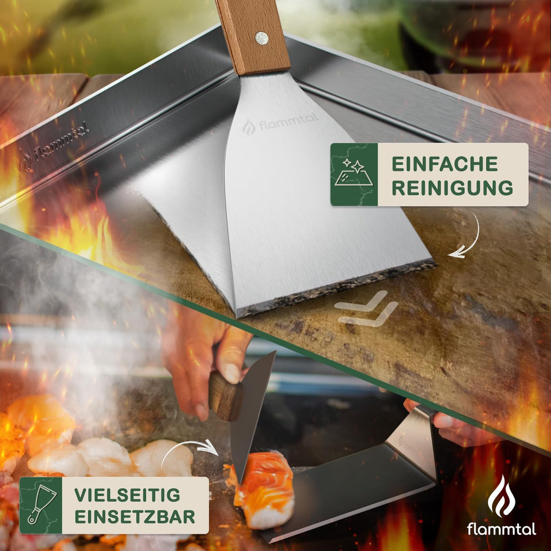 flammtal [Das Original] - Smash Burger Set mit 20x Burgerpapier - Grillspachtel Set aus Edelstahl -