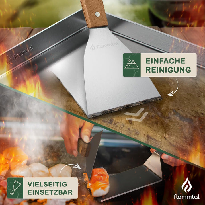 flammtal [Das Original] - Smash Burger Set mit 20x Burgerpapier - Grillspachtel Set aus Edelstahl -