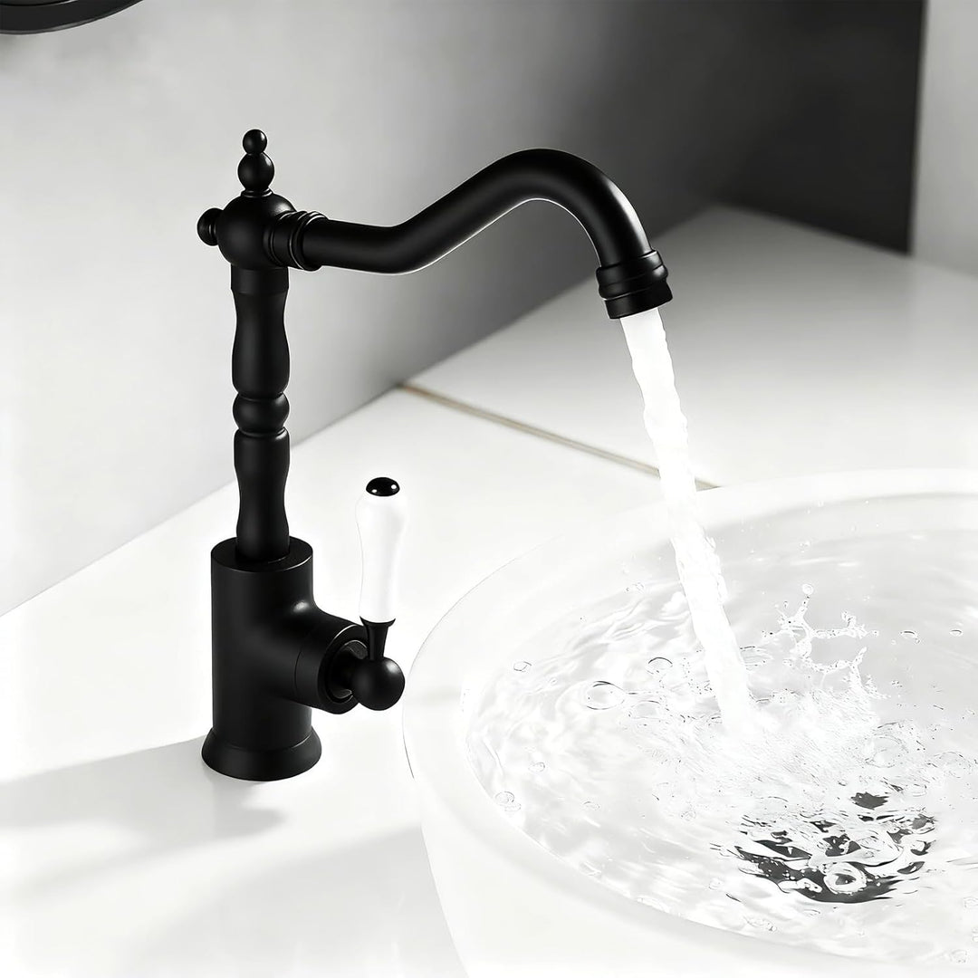 Wasserhahn Bad Schwarz Retro, Waschtischarmatur Hoch für Bad/Küche Waschbecken Armaturen, Einhebelmi