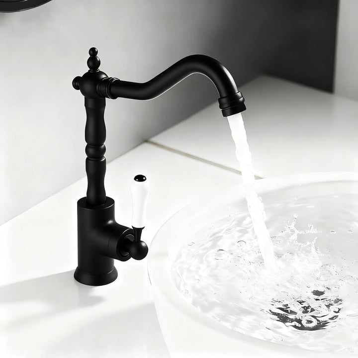 Wasserhahn Bad Schwarz Retro, Waschtischarmatur Hoch für Bad/Küche Waschbecken Armaturen, Einhebelmi