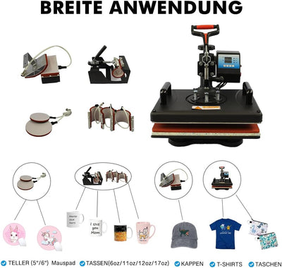 Signzworld Transferpresse Hitzepresse 38x30cm Textilpresse 8 in 1 T-Shirt Heat Press 360 Grad Schwen
