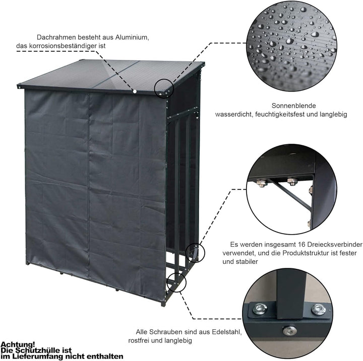 SCHMIDT security tools Kaminholzregal 130x70x185cm Aluminium Anthrazit Brennholzregal Holzstappelhil