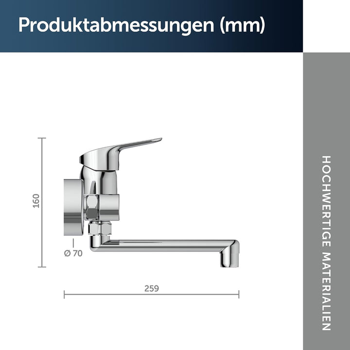 Armatur / Küchenarmatur CERAFLEX Ausladung 200 mm | zur Wandmontage, Schwenkbarer Rohrauslauf, S-Ans